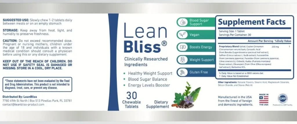 Lean Bliss Weight Loss Supplement Facts